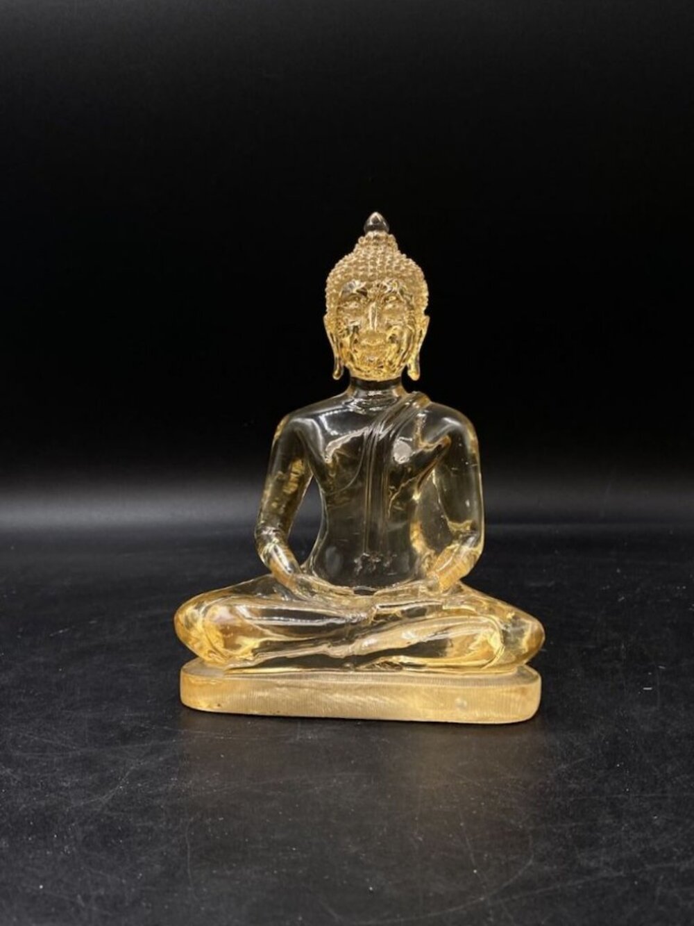 Thailand Buddha Gautama Siddhartha Statue Yellow Resin Seated 6.25”